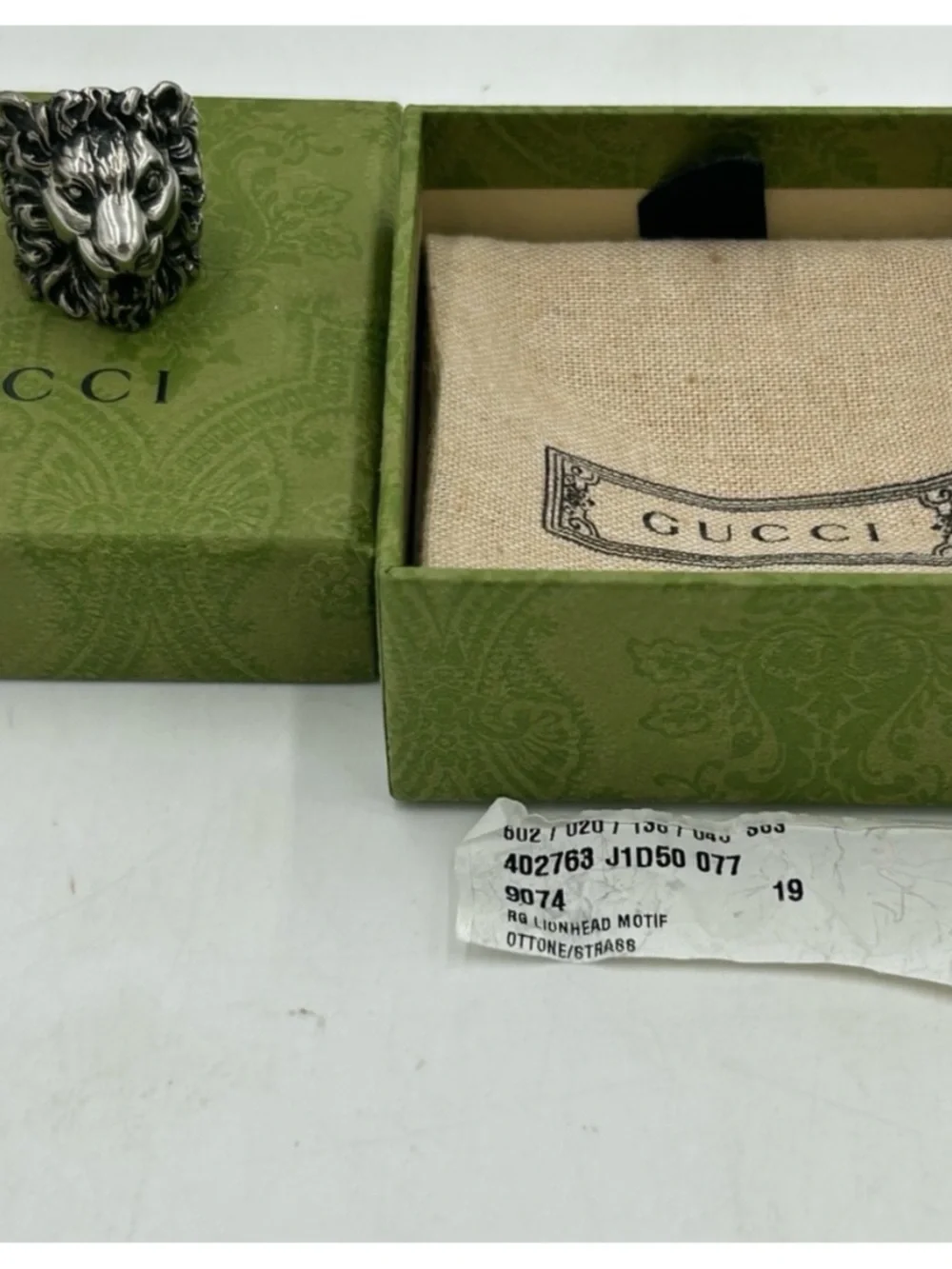 Unisex, Gucci, aged silver Lionhead ring open mouth, roaring expression, size 10